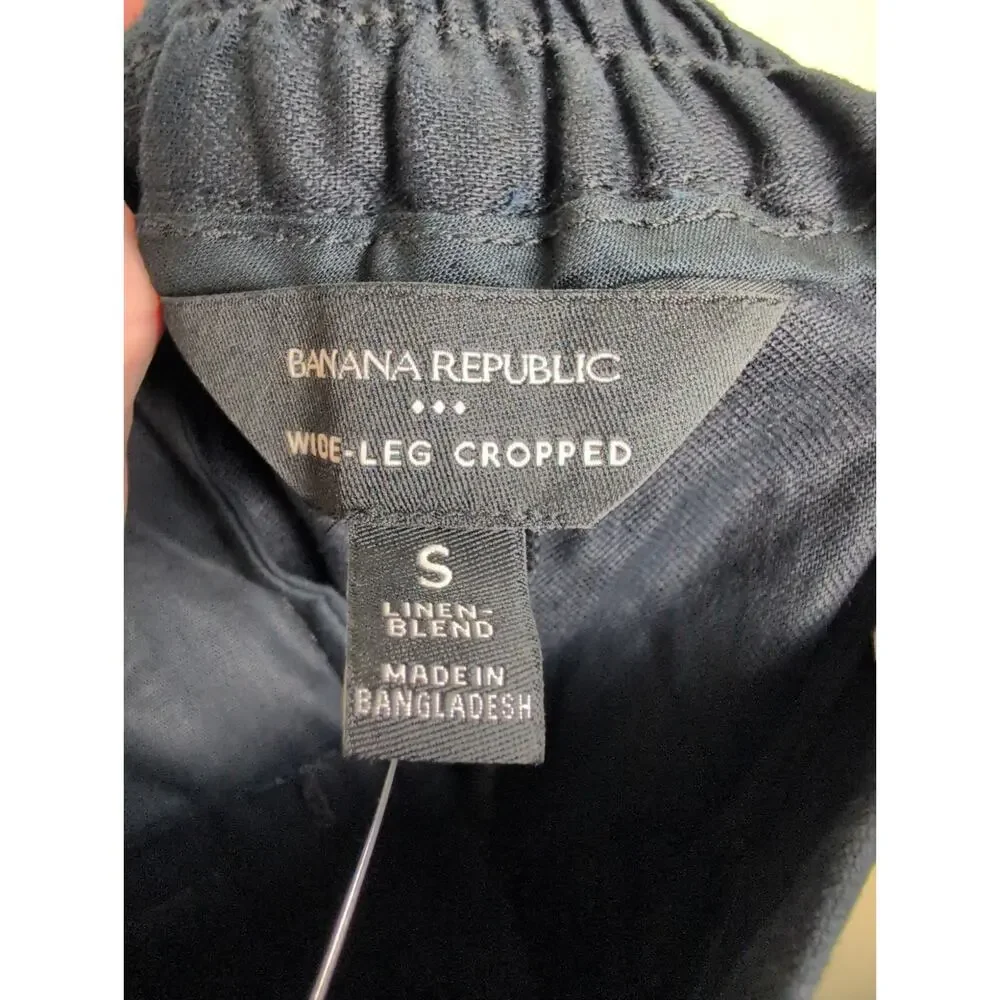 New Banana Republic linen wide leg cropped pants Black Size Sm Coastal Minimal